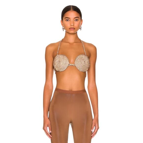 MARIE SPIRAL BRA TOP VINTAGE GOLD NUE STUDIO XS - Picture 1 of 11